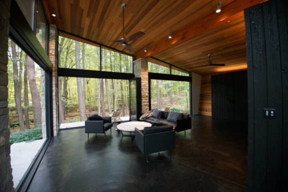 LaCantina folding door open to outdoor patio